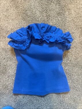 Anthropologie Cobalt Blue Ruffle-Trim strapless top